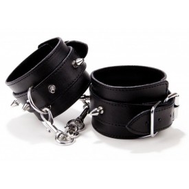 Чёрные кожаные наручники с шипами Spiked Leather Handcuffs